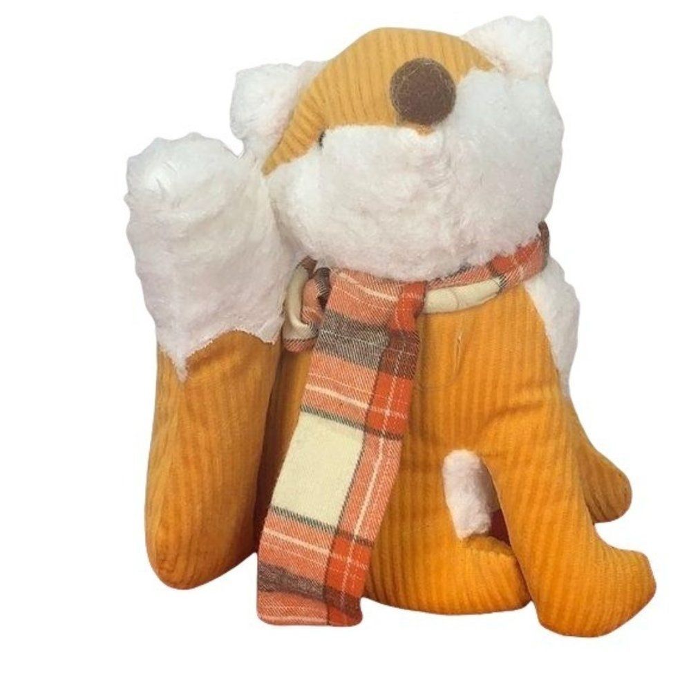 Fall Autumn Fox With Scarf Holiday Weighted Corduroy fur Tabletop Decor